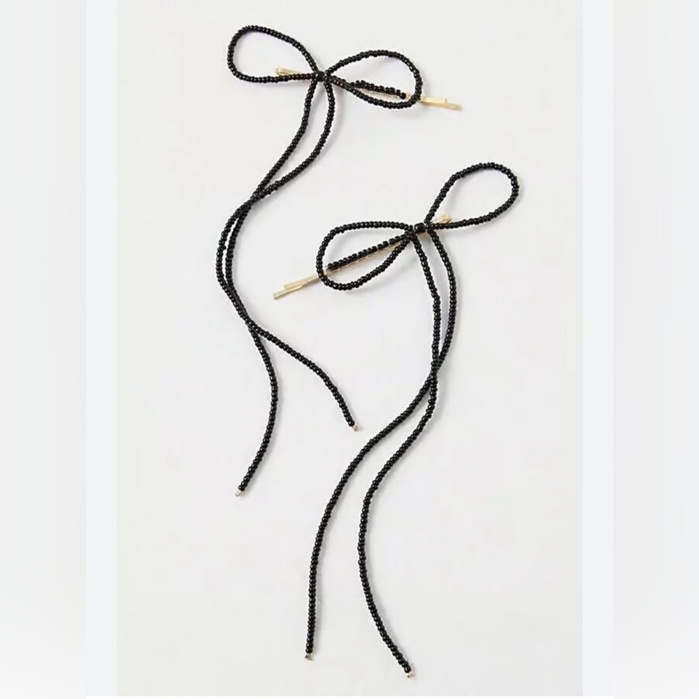 Free People NWT Dainty Black Beaded Bow Hair Clips
